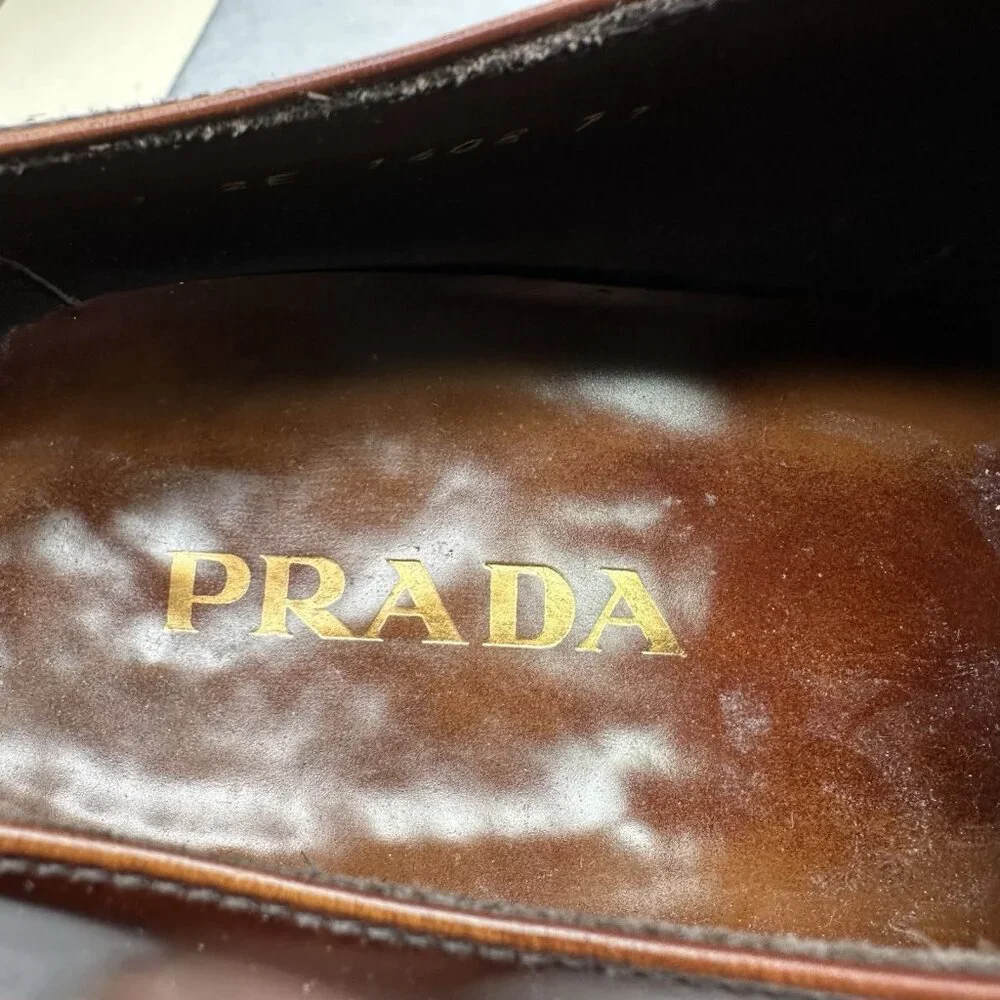 PRADA 2E1608 Mens‎ Size 12 (UK 11) Oxford Brown Polished Leather Dress Shoes